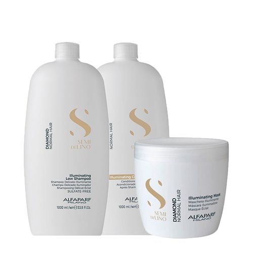 Kit Alfaparf Milano Professional Semi Di Lino Diamond - Shampoo 1000ml + Condicionador 1000ml + Máscara 500ml