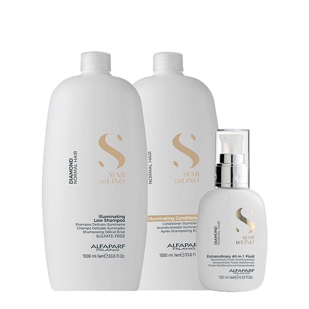 Kit Alfaparf Milano Professional Semi Di Lino Diamond - Shampoo 1000ml + Condicionador 1000ml + Finalizador 125ml