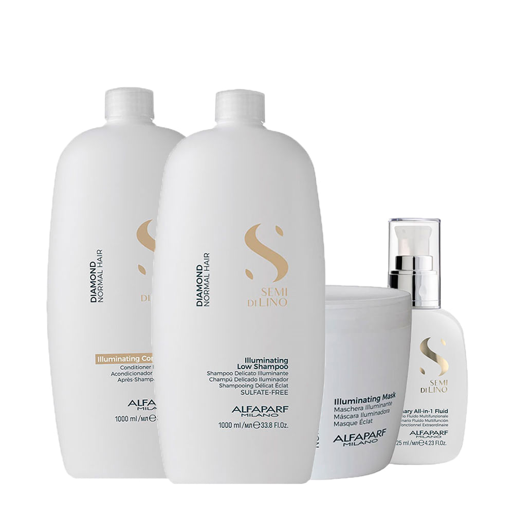 Kit Alfaparf Milano Professional Semi Di Lino Diamond - Shampoo 1000ml + Condicionador 1000ml + Máscara 500ml + Finalizador 125ml