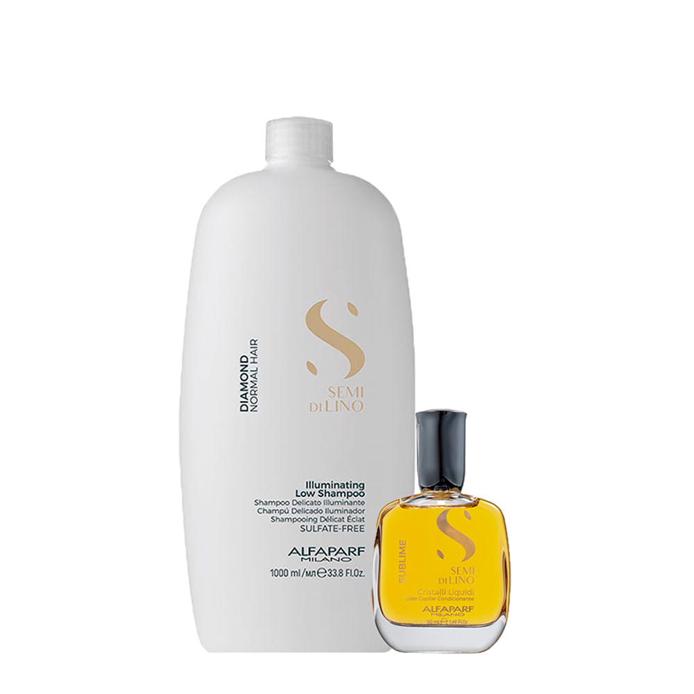 Kit Alfaparf Milano Professional Semi Di Lino Diamond - Shampoo 1000ml + Óleo 50ml