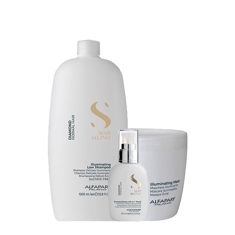 Kit Alfaparf Milano Professional Semi Di Lino Diamond - Shampoo 1000ml + Máscara 500ml + Finalizador 125ml