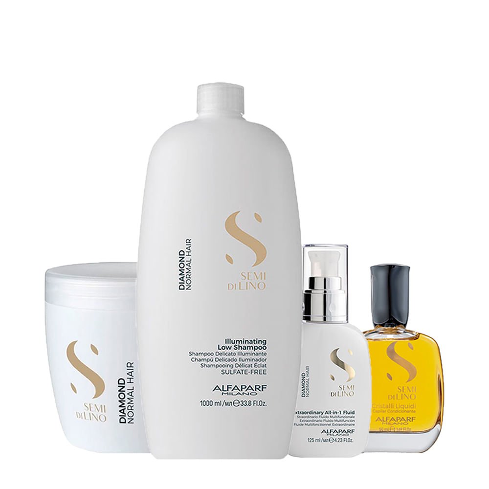Kit Alfaparf Milano Professional Semi Di Lino Diamond - Shampoo 1000ml + Máscara 500ml + Finalizador 125ml + Óleo 50ml