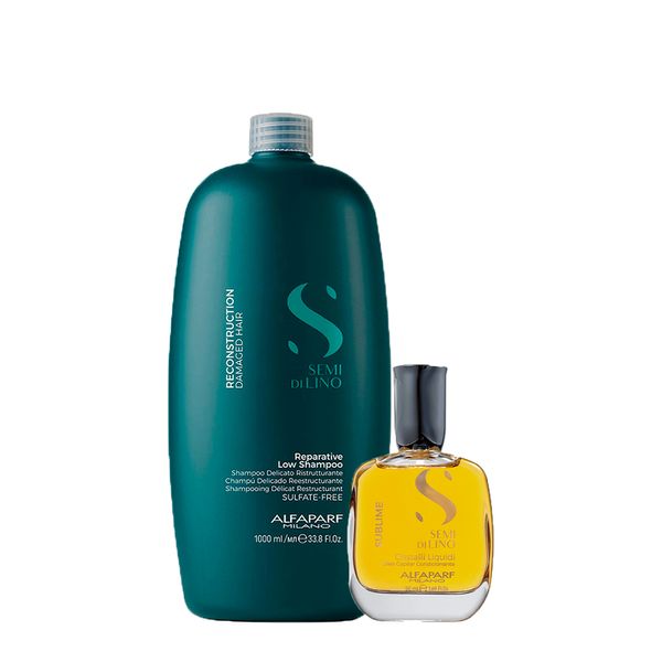 Kit Alfaparf Milano Professional Semi Di Lino Reconstruction - Shampoo 1000ml + Óleo 50ml Kit