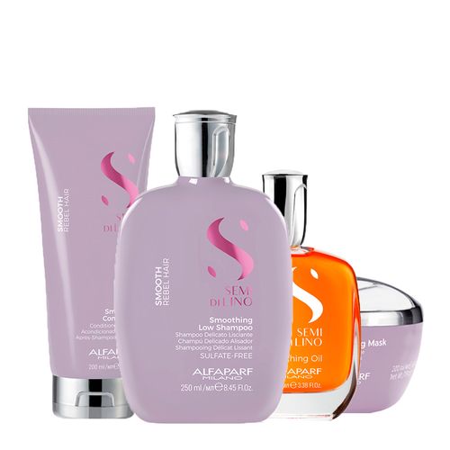 Kit Alfaparf Milano Professional Semi Di Lino Smooth Smoothing - Shampoo 250ml + Condicionador 200ml + Máscara 200ml + Óleo 100ml