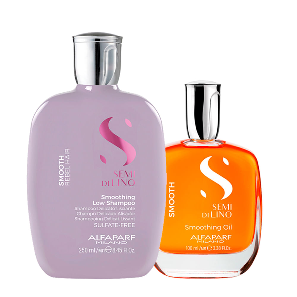 Kit Alfaparf Milano Professional Semi Di Lino Smooth Smoothing - Shampoo 250ml + Óleo 100ml