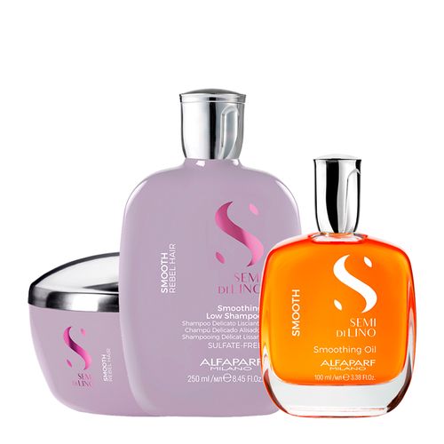 Kit Alfaparf Milano Professional Semi Di Lino Smooth Smoothing - Shampoo 250ml + Máscara 200ml + Óleo 100ml