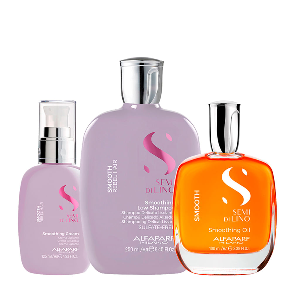 Kit Alfaparf Milano Professional Semi Di Lino Smooth Smoothing - Shampoo 250ml + Creme 125ml + Óleo 100ml