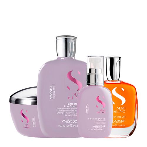 Kit Alfaparf Milano Professional Semi Di Lino Smooth Smoothing - Shampoo 250ml + Máscara 200ml + Creme 125ml + Óleo 100ml