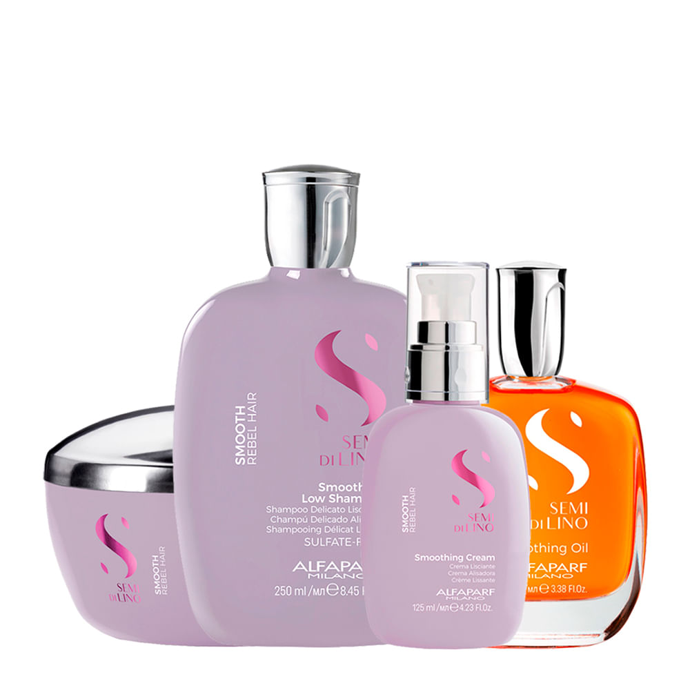 Kit Alfaparf Milano Professional Semi Di Lino Smooth Smoothing - Shampoo 250ml + Máscara 200ml + Creme 125ml + Óleo 100ml