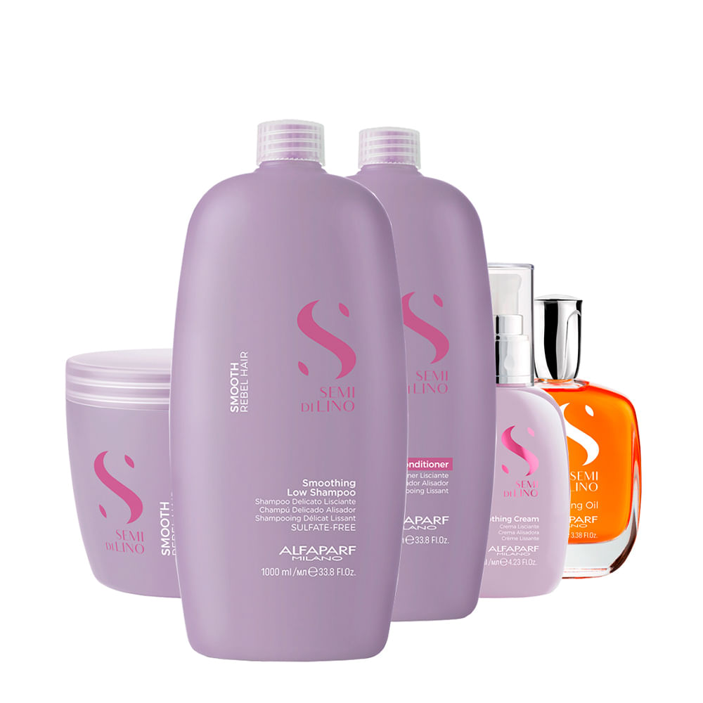 Kit Alfaparf Milano Professional Semi Di Lino Smooth Smoothing Profissional - 5 Produtos