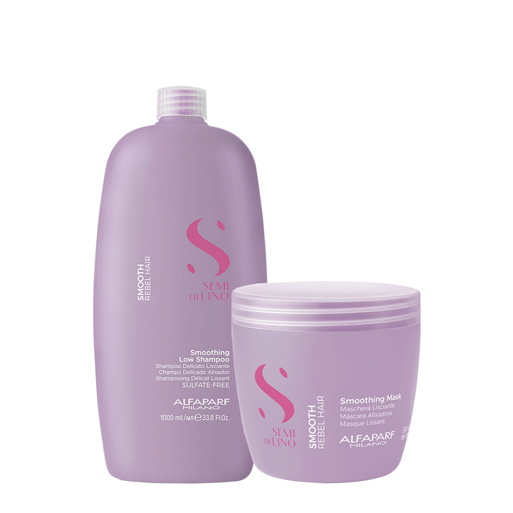 Kit Alfaparf Milano Professional Semi Di Lino Smooth Smoothing - Shampoo 1000ml + Máscara 500ml