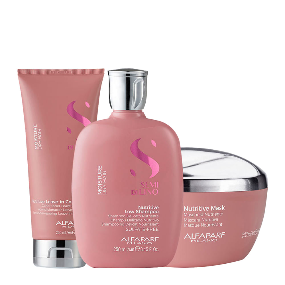 Kit Alfaparf Milano Professional Semi Di Lino Moisture - Shampoo 250ml + Condicionador 200ml + Máscara 200ml