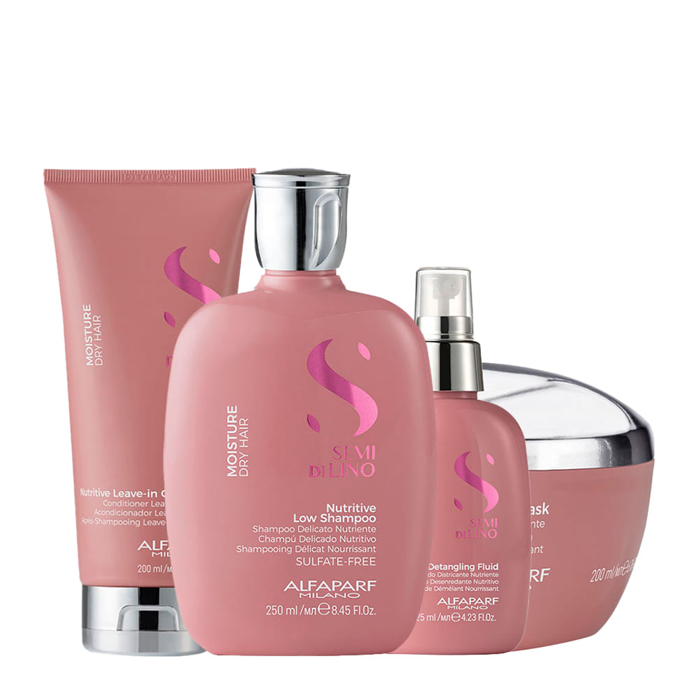 Kit Alfaparf Milano Professional Semi Di Lino Moisture - Shampoo 250ml + Condicionador 200ml + Máscara 200ml + Leave-In 125ml