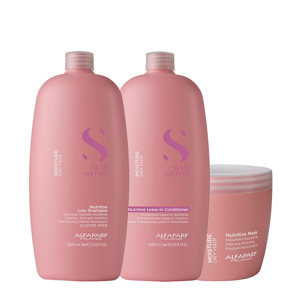 Kit Alfaparf Milano Professional Semi Di Lino Moisture - Shampoo 1000ml + Condicionador 1000ml + Máscara 500ml