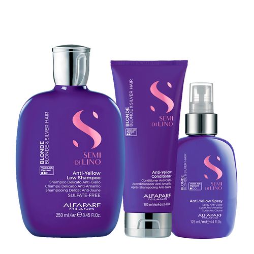 Kit Alfaparf Milano Professional Semi Di Lino Blonde Anti-Yellow - Shampoo 250ml + Condicionador 200ml + Leave-In 125ml