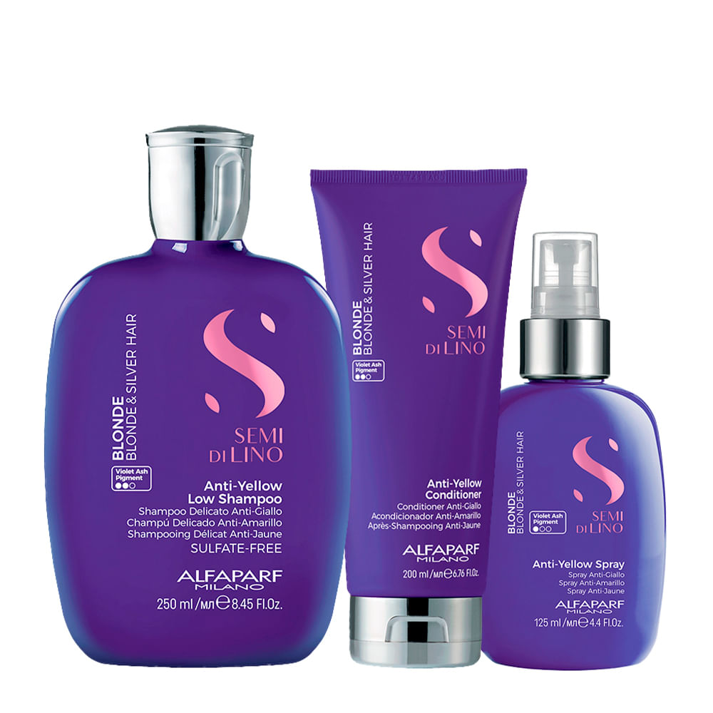 Kit Alfaparf Milano Professional Semi Di Lino Blonde Anti-Yellow - Shampoo 250ml + Condicionador 200ml + Leave-In 125ml
