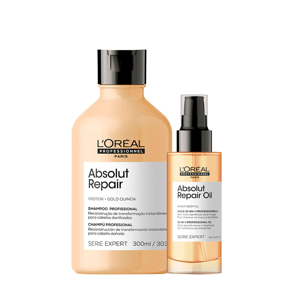 Kit L'Oréal Professionnel Serie Expert Absolut Repair Gold Quinoa - Shampoo 300ml + Óleo 90ml