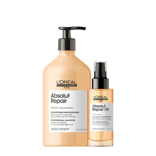 Kit L'Oréal Professionnel Serie Expert Absolut Repair Gold Quinoa - Shampoo 750ml + Óleo 90ml