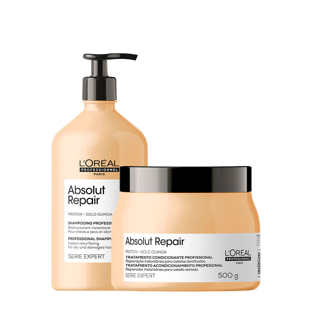 Kit L'Oréal Professionnel Serie Expert Absolut Repair Gold Quinoa - Shampoo 750ml + Máscara Reparação 500g