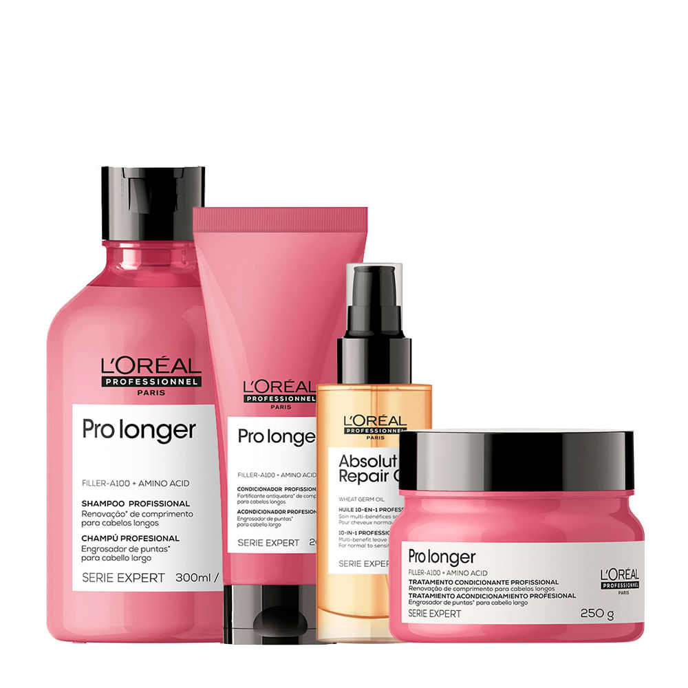Kit L'Oréal Professionnel Serie Expert Pro Longer - Shampoo 300ml + Condicionador 200ml + Máscara 250g + Óleo 90ml