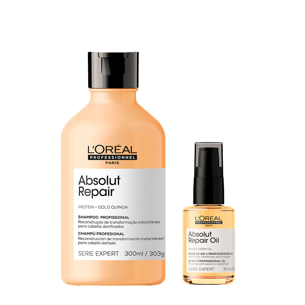 Kit L'Oréal Professionnel Serie Expert Absolut Repair Gold Quinoa - Shampoo 300ml + Óleo Capilar 30ml