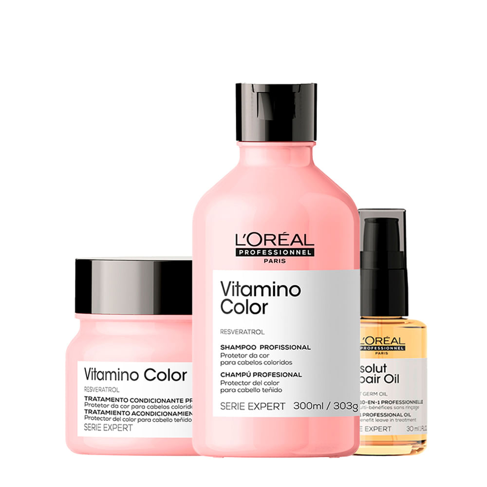 Kit L'Oréal Professionnel Serie Expert Vitamino Color - Shampoo 300ml + Máscara Capilar 250g + Óleo Capilar Absolut Repair 10 In 1 30ml