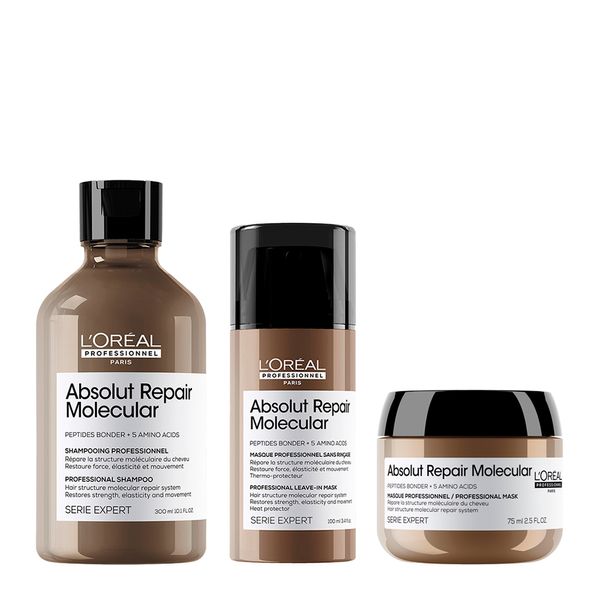 Kit L'Oréal Professionnel Absolut Repair Molecular Shampoo 300ml + Máscara 75ml + Leave-In 100ml Kit