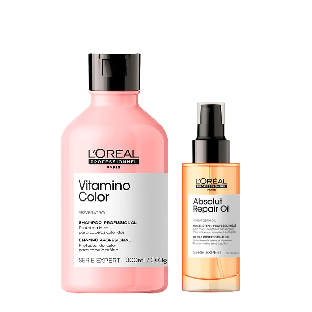 Kit L'Oréal Professionnel Serie Expert Absolut Repair Gold Quinoa Protein 10 In 1 Óleo Capilar 90ml + Serie Expert Vitamino Color Shampoo 300ml