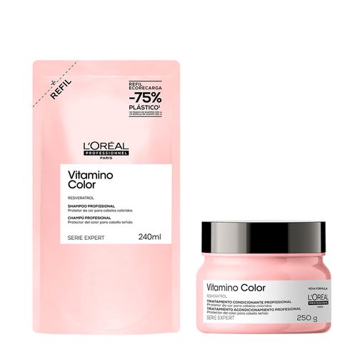 Kit L'Oréal Professionel Serie Expert Vitamino Color Shampoo 240ml Refil + Máscara 250g