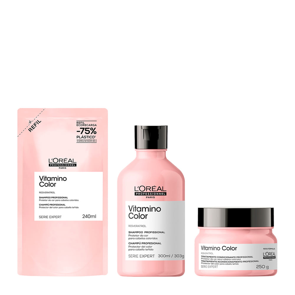 Kit L'Oréal Professionel Serie Expert Vitamino Color Shampoo 240ml Refil + Shampoo 300ml + Máscara 250g