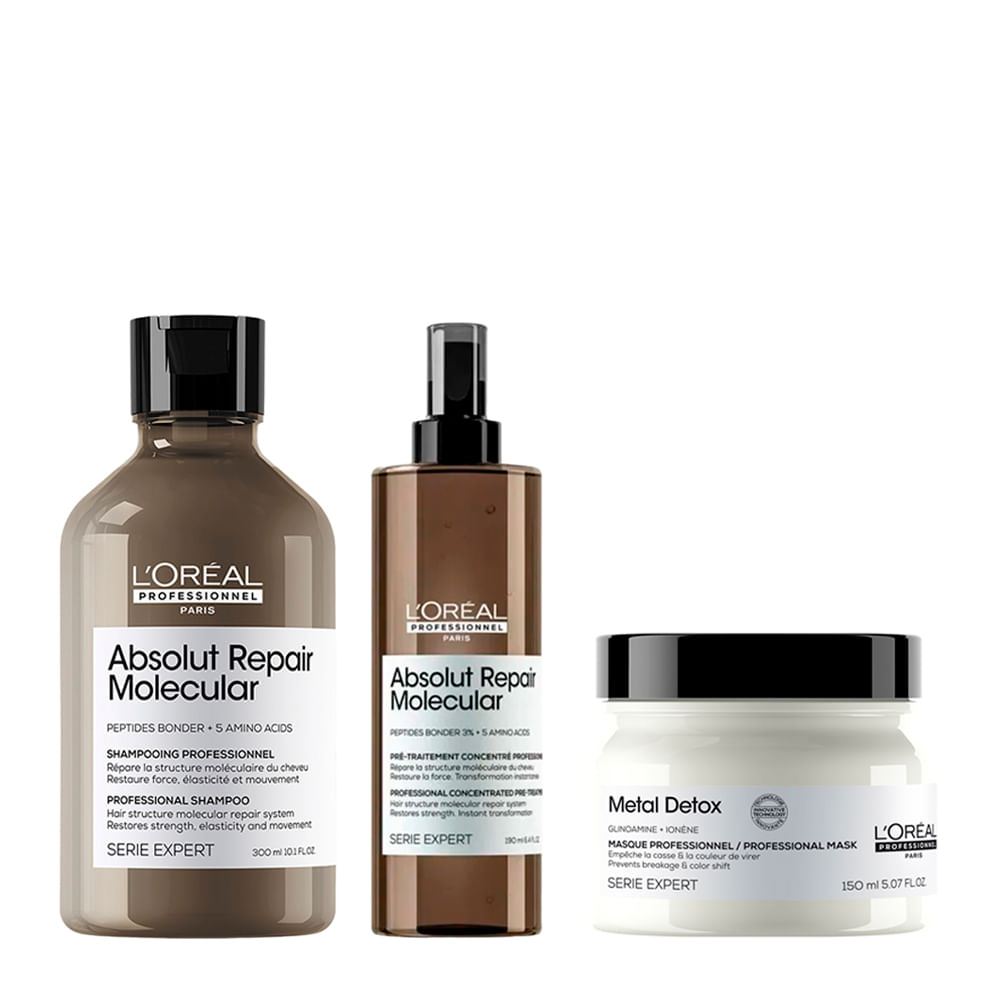 Kit Loréal Professionnel Serie Expert Absolut Repair Molecular Shampoo 300ml+pré-Shampoo 190ml+detox Máscara 150g