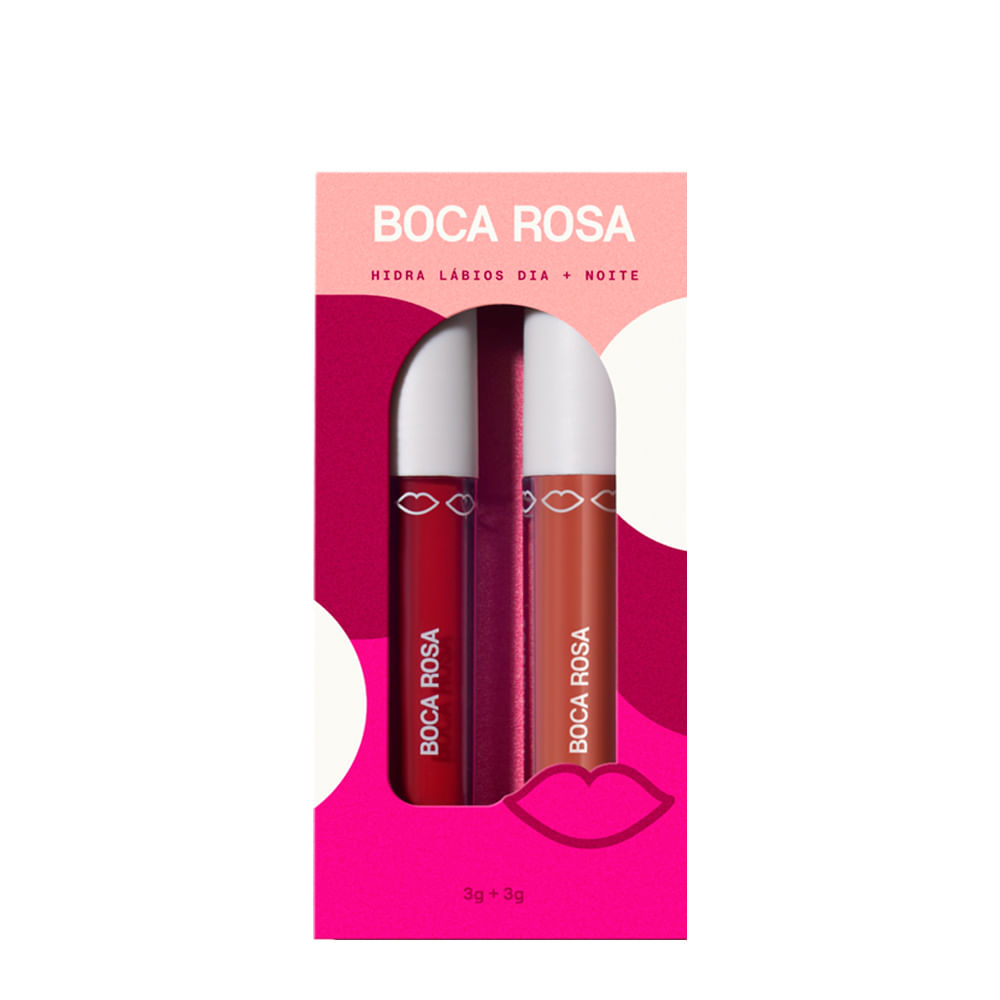 Kit Hidra Gloss Boca Rosa Dia + Noite Vermelho 3g + Hidra Gloss Bege 3g