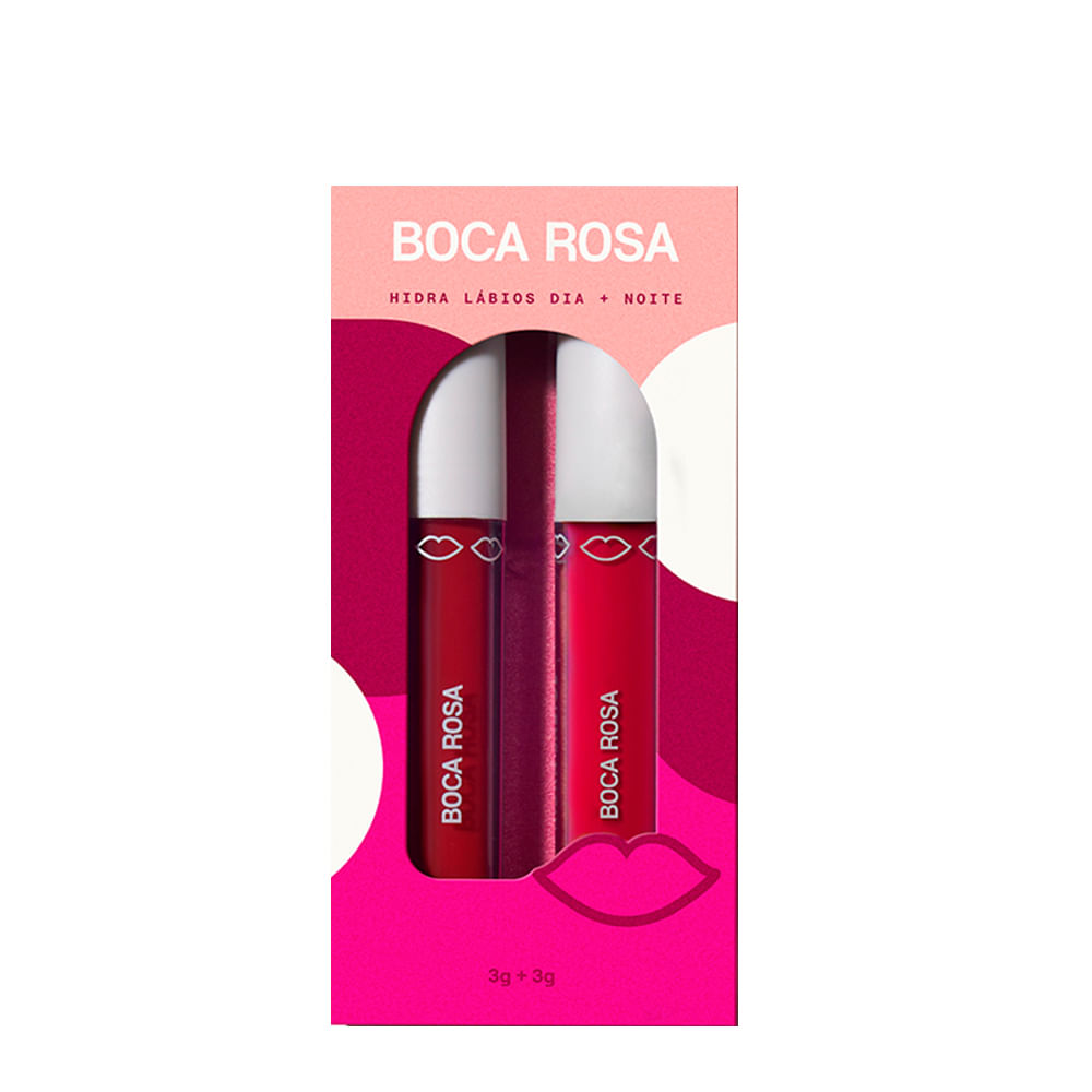 Kit Hidra Gloss Boca Rosa Dia + Noite Rosa 3g + Hidra Gloss Vermelho 3g