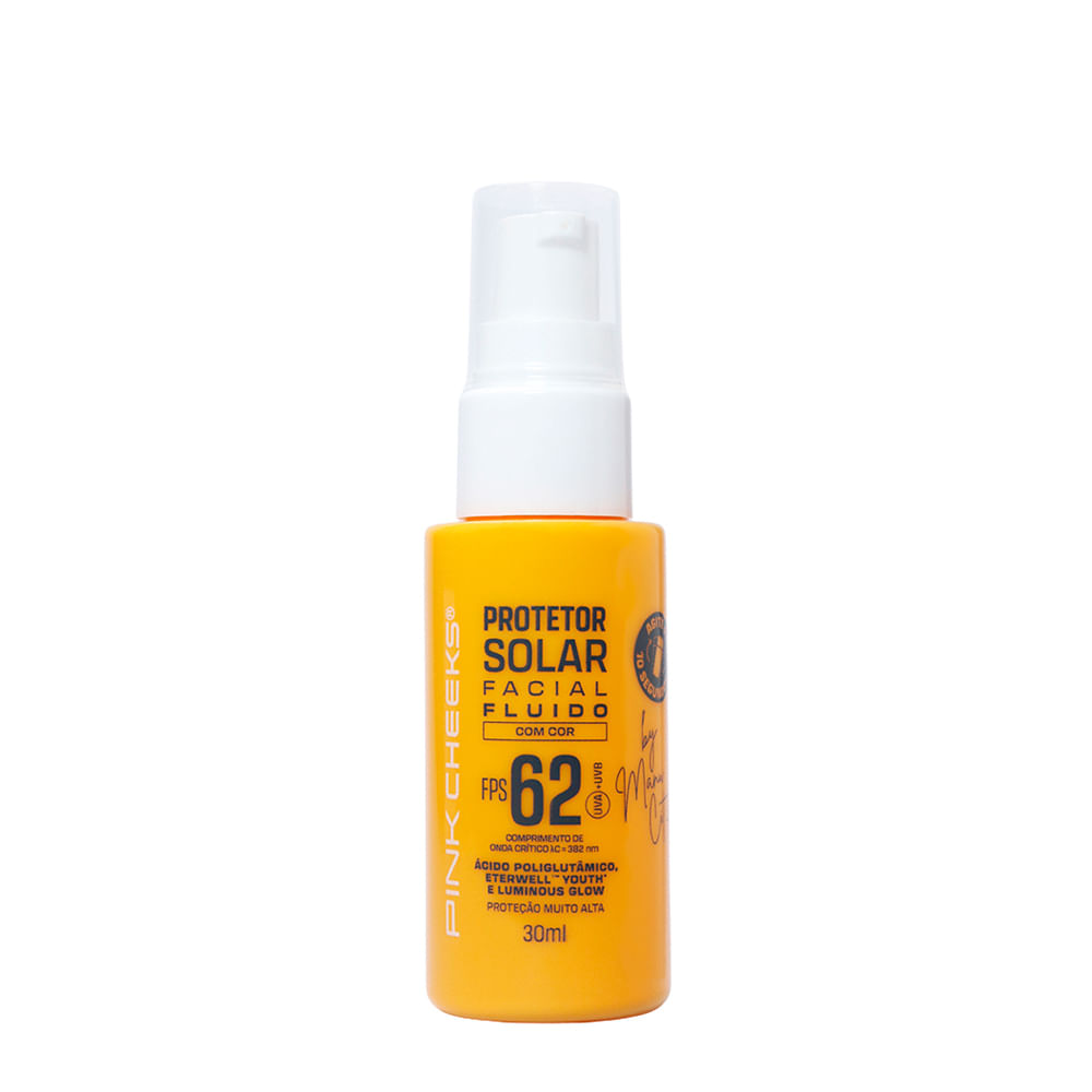 Protetor Solar Facial Pink Cheeks Fluido By Manu Cit FPS 62 Tint 20 30ml