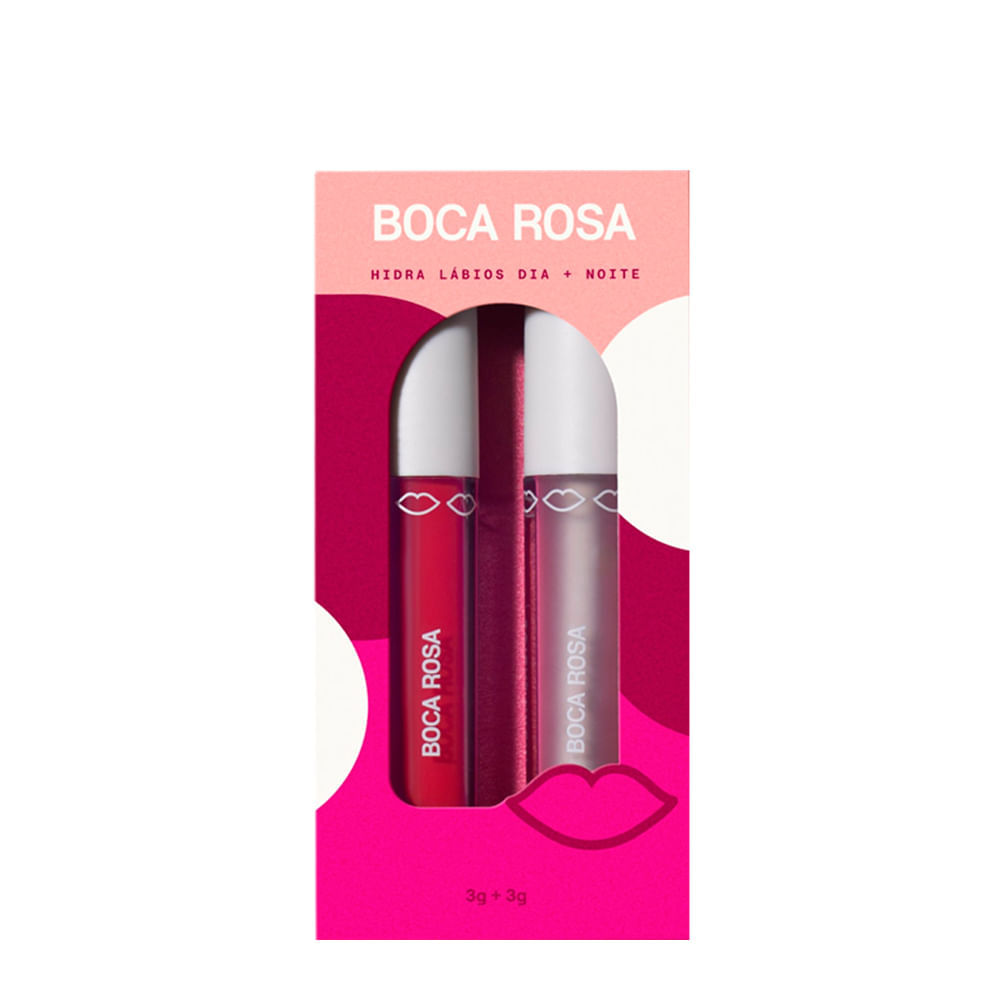 Kit Hidra Gloss Boca Rosa Dia + Noite Natural 3g + Hidra Gloss Vermelho 3g