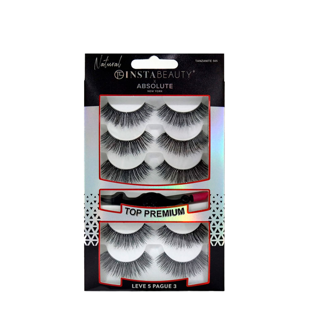 Cílios Postiços Longo Natural Absolute New York Pack Tanjanite 505 Preto 5 Pares