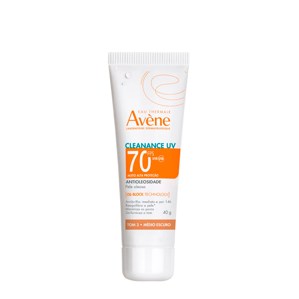 Protetor Solar Facial Avène Cleanance Uv FPS 70 Tom 3 Médio Escuro 40g