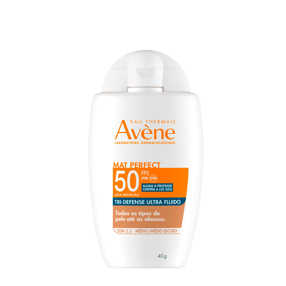 Protetor Solar Facial Avène Mat Perfect Tri-Defense Ultra Fluido Tom 2.5 Médio/Médio Escuro FPS 50 40g