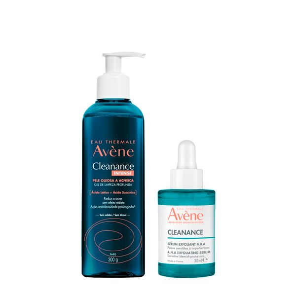 Kit Avène Facial Cleanance Eau Thermale Intense Gel de Limpeza+ Eau Thermale A.H.A Sérum Esfoliante Kit