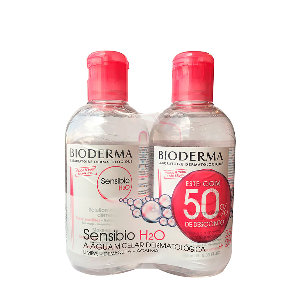 Kit 2 Águas Micelar Facial de Limpeza Bioderma Sensibio H2O 250ml