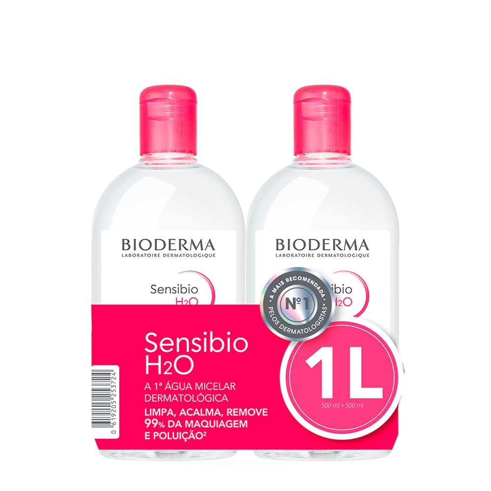 Kit 2 Águas Micelar Facial de Limpeza Bioderma Sensibio H2O 500 ml