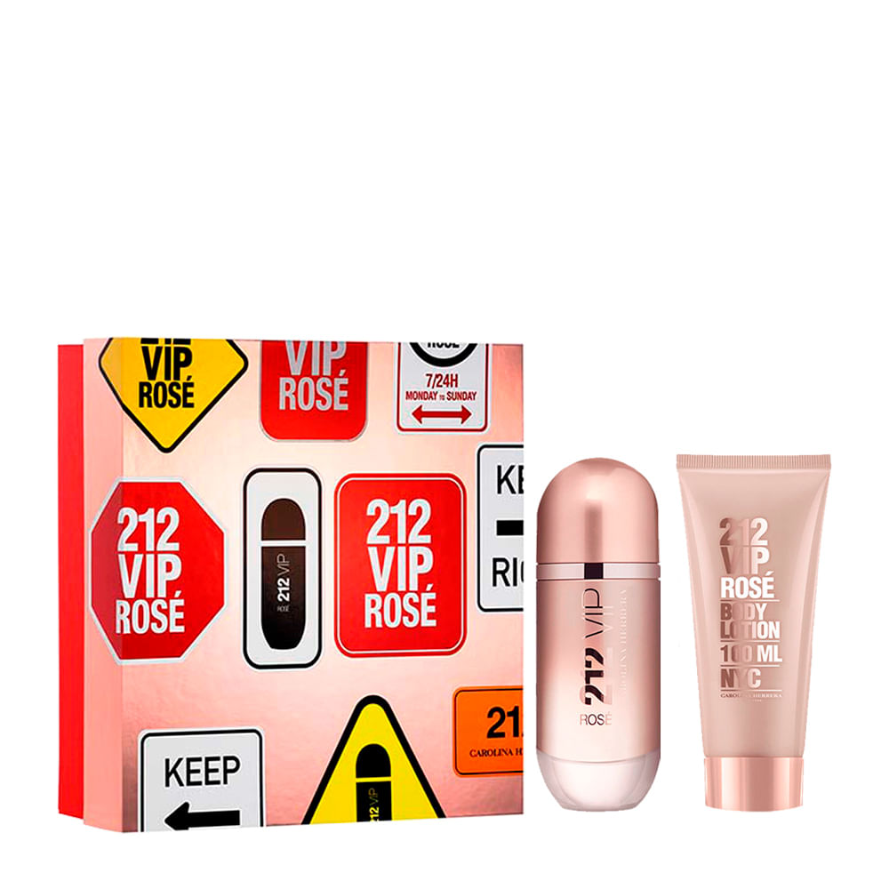 Kit Perfume Carolina Herrera 212 Vip Rosé Feminino - Eau de Parfum 80ml + Loção Corporal 100ml