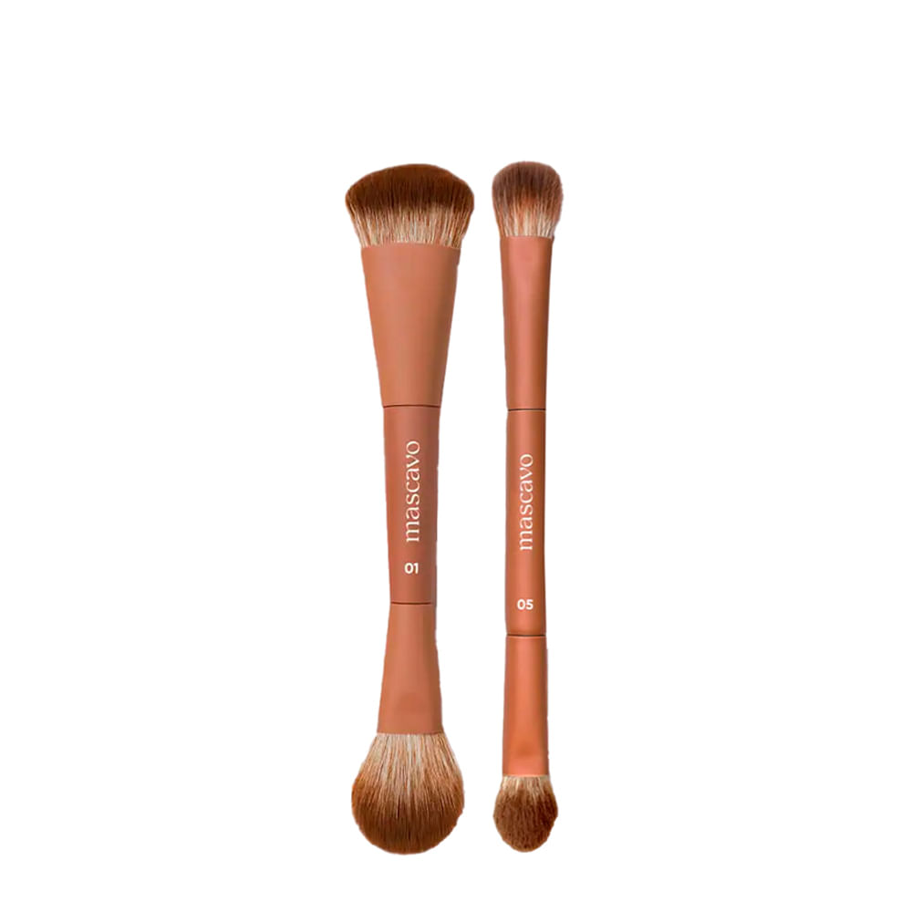 Kit Mascavo Pro Series Pincel de Maquiagem Duplo para Rosto + Pincel Duplo para Sombra