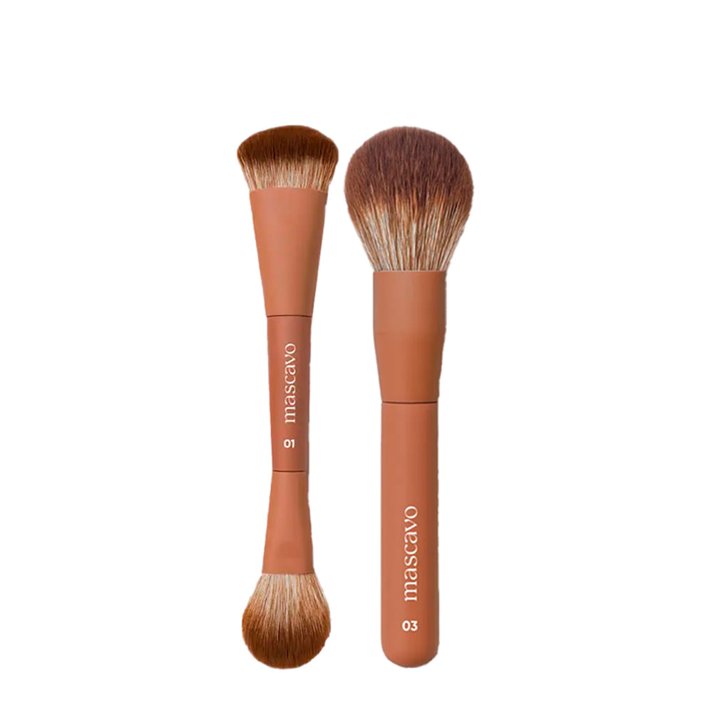 Kit Mascavo Pro Series Pincel de Maquiagem Duplo para Rosto + Pincel de Maquiagem Multifuncional