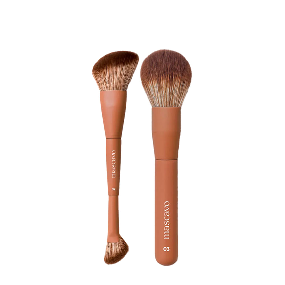 Kit Mascavo Pro Series Pincel de Maquiagem Duplo Angular + Pincel Multifuncional Rosto