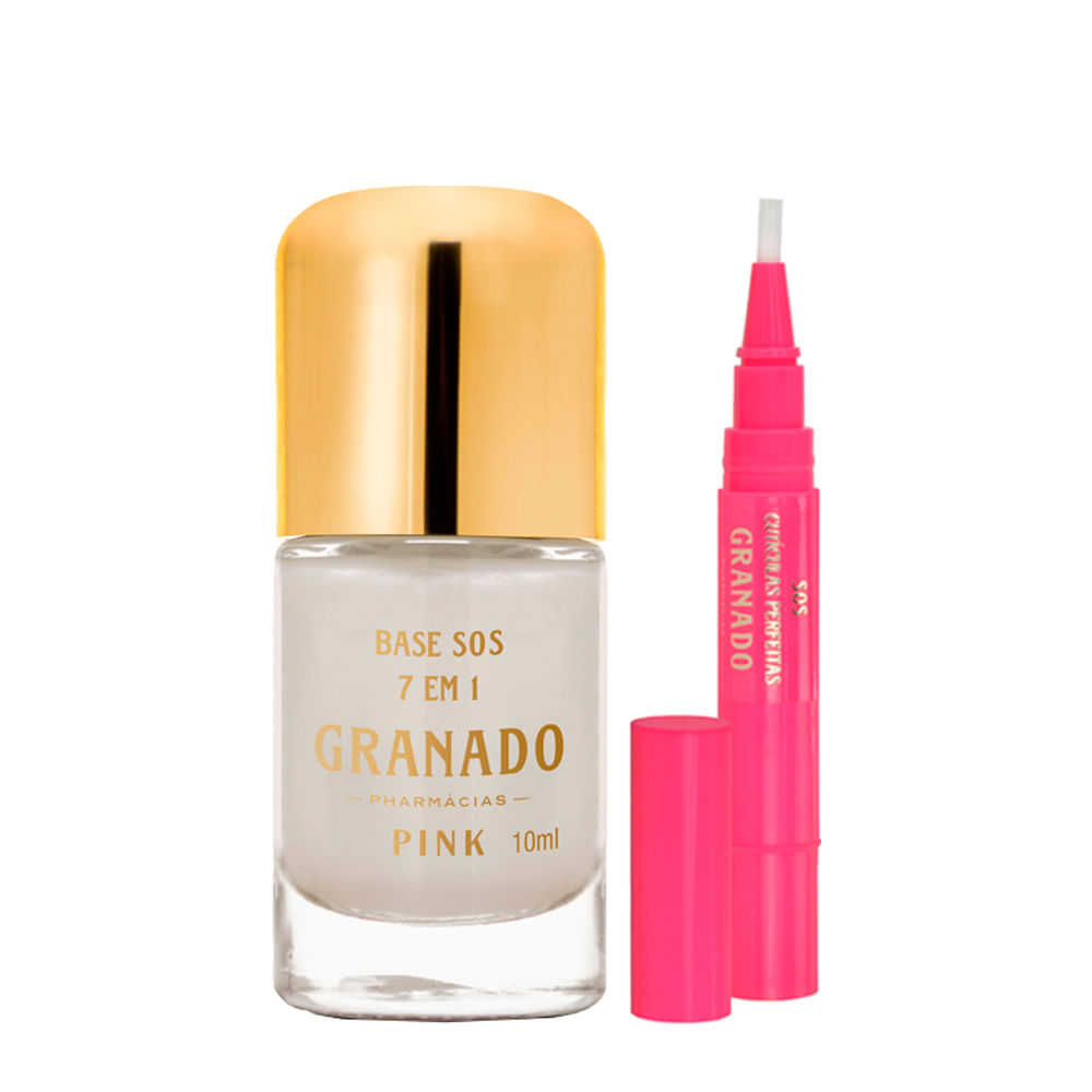 Kit Granado Pink Sos 7 em 1 Base para Unhas 10ml + Caneta Hidratante para Cutículas  3,5g