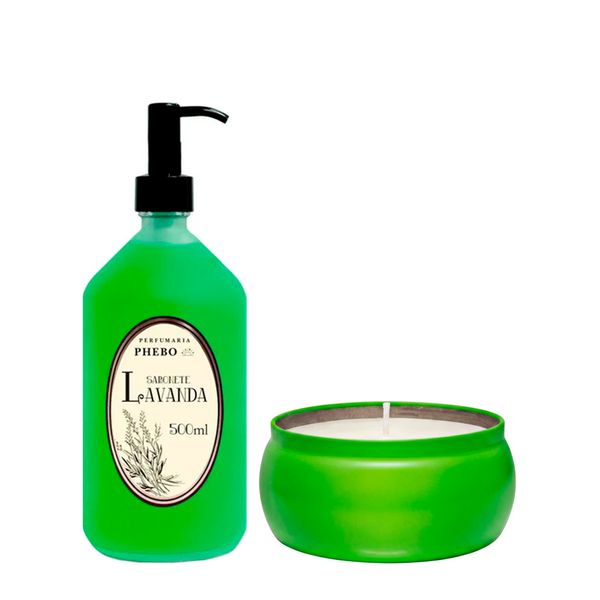 Kit Sabonete Líquido Corporal Phebo Águas Lavanda 500ml + Vela 260g Kit