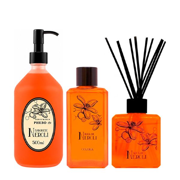 Kit Sabonete Líquido Corporal Phebo Águas Neroli 500ml + Colônia Unissex 260ml + Difusor 250ml Kit
