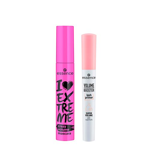 Kit Cílios Extra Volumosos Essence - Máscara para Cílios Preta 12ml + Booster Primer de Cílios Branco 7ml