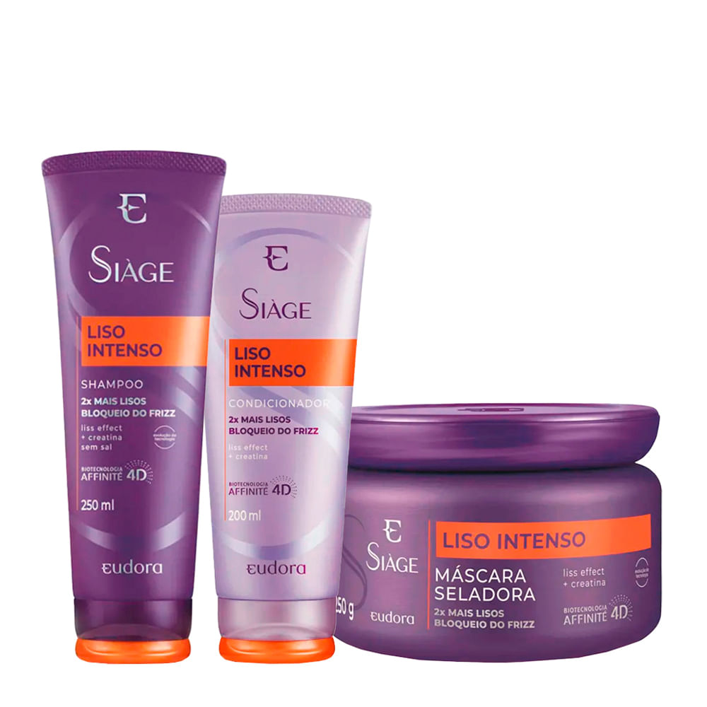 Kit Eudora Siàge Liso Intenso 4D - Shampoo 250ml + Condicionador 200ml + Máscara Antifrizz 4D 250g